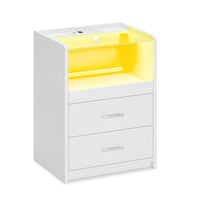 Sikaic Nightstand LED Nightstand with Charging Station Drawers White White / Tempered Glass / Modern