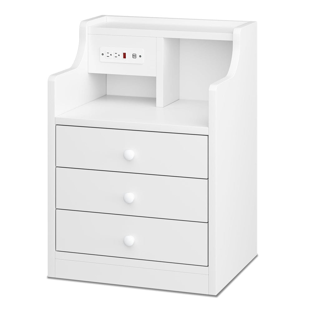 Sikaic Nightstand Nightstand with Charging Station 6 Storage Drawers White White / Wood / Modern