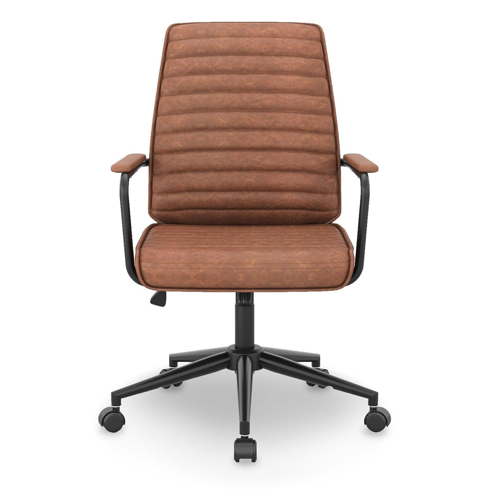 Sikaic Office Chair Leather Home Office Chair with Armrest Brown Brown / Leather / Mid Century