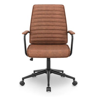 Sikaic Office Chair Leather Home Office Chair with Armrest Brown Brown / Leather / Mid Century