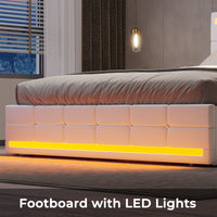 Sikaic PU Leather Platform Bed Frame with 4 Storage Drawers LED Lights Adjustable Headboard White