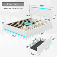 Sikaic PU Leather Platform Bed Frame with 4 Storage Drawers LED Lights Adjustable Headboard White