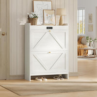 Sikaic Shoe Benches Deodorizing Shoe Cabinet with 2 Flip Drawers Walnut White White / Engineered Wood / Modern