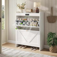 Sikaic Shoe Benches Deodorizing Shoe Cabinet with 2 Flip Drawers Walnut White White / Engineered Wood / Modern