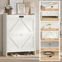 Sikaic Shoe Benches Deodorizing Shoe Cabinet with 2 Flip Drawers Walnut White White / Engineered Wood / Modern