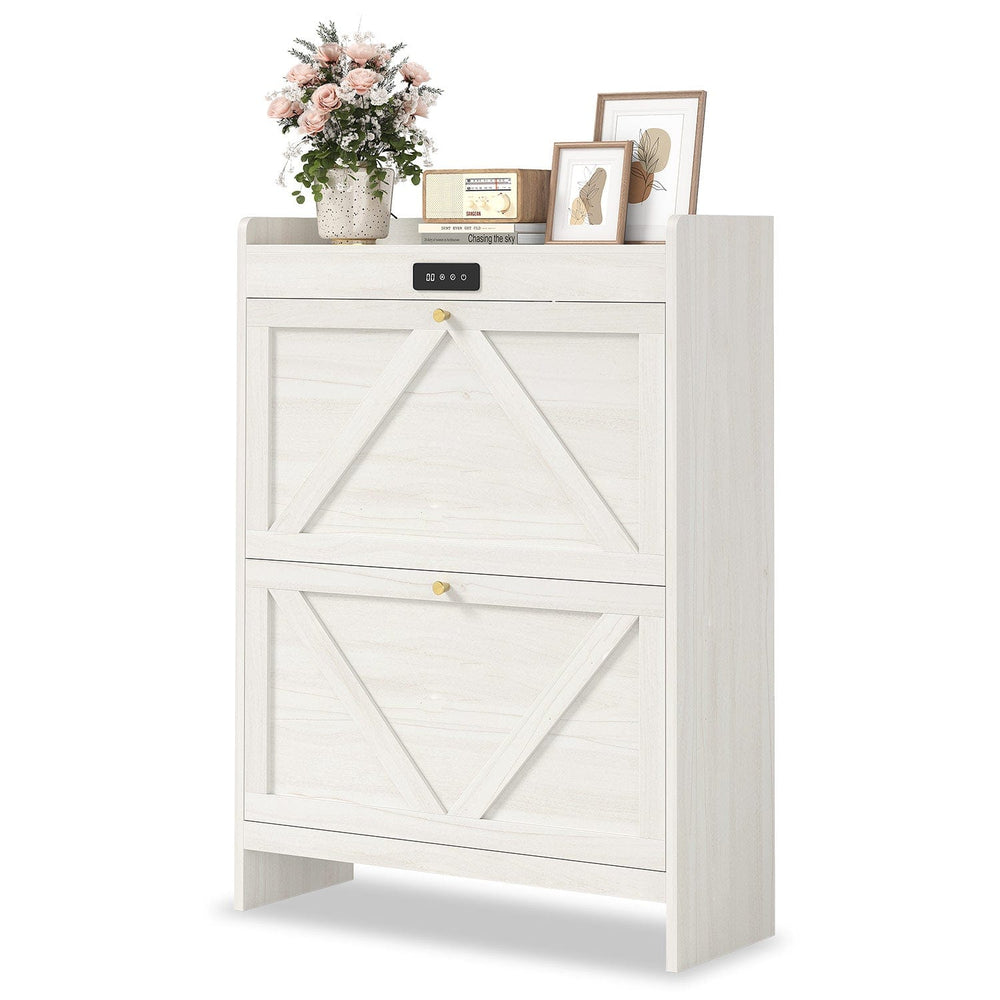 Sikaic Shoe Benches Deodorizing Shoe Cabinet with 2 Flip Drawers Walnut White White / Engineered Wood / Modern