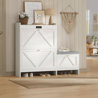 Sikaic Shoe Benches Shoe Benches with Bench and 2 Flip Drawers Walnut White White / Engineered Wood / Modern