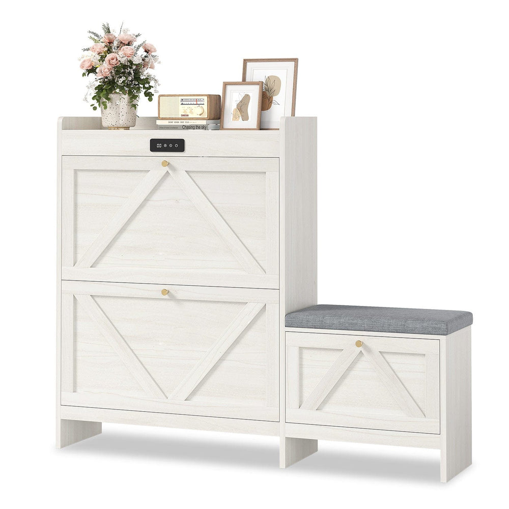 Sikaic Shoe Benches Shoe Benches with Bench and 2 Flip Drawers Walnut White White / Engineered Wood / Modern