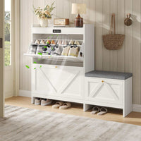 Sikaic Shoe Benches Shoe Benches with Bench and 2 Flip Drawers Walnut White White / Engineered Wood / Modern