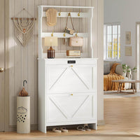 Sikaic Shoe Benches Deodorizing Shoe Benches with Coat Rack and 2 Flip Drawers Walnut White White / Engineered Wood / Size