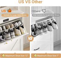 Sikaic Shoe Benches Deodorizing Shoe Benches with Coat Rack and 2 Flip Drawers Walnut White White / Engineered Wood / Size