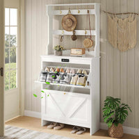 Sikaic Shoe Benches Deodorizing Shoe Benches with Coat Rack and 2 Flip Drawers Walnut White White / Engineered Wood / Size