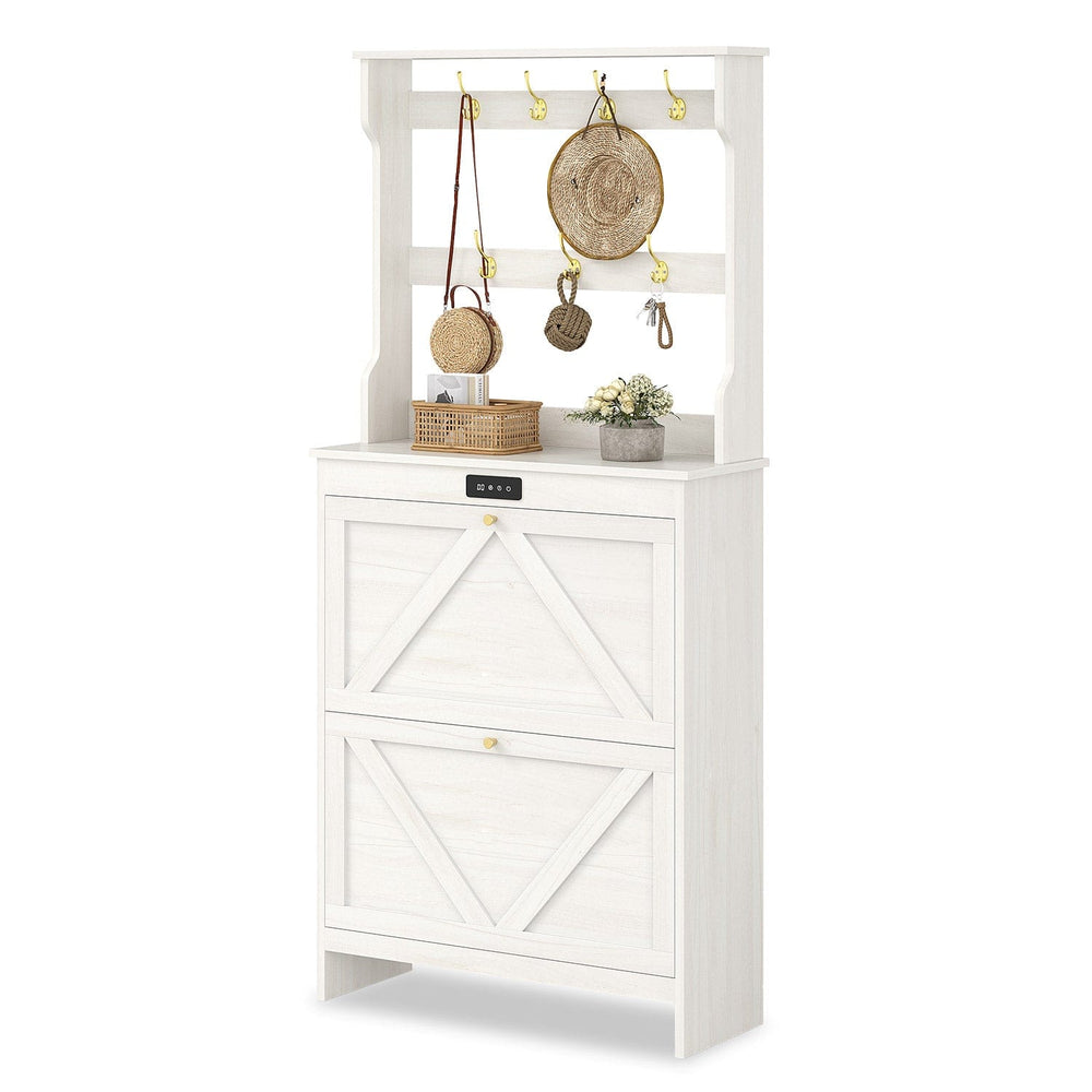 Sikaic Shoe Benches Deodorizing Shoe Benches with Coat Rack and 2 Flip Drawers Walnut White White / Engineered Wood / Size