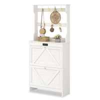 Sikaic Shoe Benches Deodorizing Shoe Benches with Coat Rack and 2 Flip Drawers Walnut White White / Engineered Wood / Size