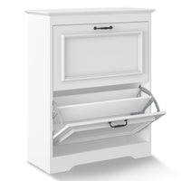 Sikaic Shoe Cabinet Shoe Cabinet with 2 Flip Drawers and Metal Flip Stand White White / Engineered Wood / Modern