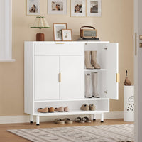 Sikaic Shoe Cabinet Shoe Cabinet with 3 Adjustable Shelves and Metal Legs White White / Engineered Wood / Modern
