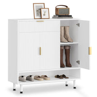 Sikaic Shoe Cabinet Shoe Cabinet with 3 Adjustable Shelves and Metal Legs White White / Engineered Wood / Modern
