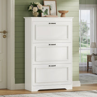 Sikaic Shoe Cabinet Shoe Cabinet with 3 Flip Drawers and Metal Flip Stand White White / Engineered Wood / Modern