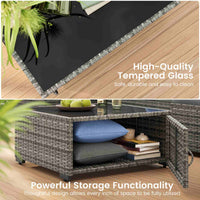 Sikaic Sofa 8PCS 7 Person Rattan Outdoor Sectional Sofa Seating Group Storage Table Set Blue Grey Blue Grey / Metal / Modern