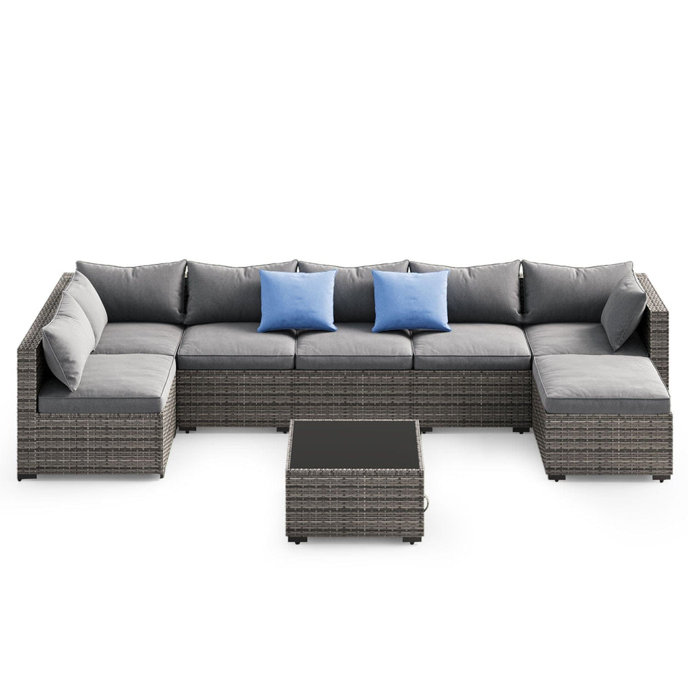 Sikaic Sofa SIKAIC 8PCS Rattan Outdoor Sofas Set Grey Blue Grey / Metal / Modern
