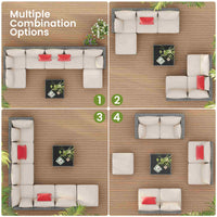 Sikaic Sofa 8PCS 7 Person Rattan Outdoor Sectional Sofa Seating Group Storage Table Set Red Beige Red Beige / Metal / Modern