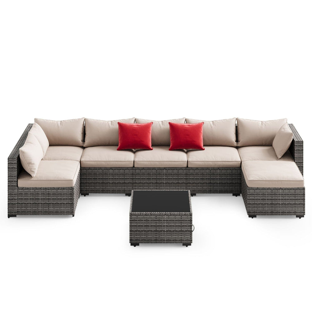 Sikaic Sofa 8PCS Rattan Outdoor Sofas Set Beige Red Beige / Metal / Modern