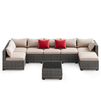 Sikaic Sofa 8PCS Rattan Outdoor Sofas Set Beige Red Beige / Metal / Modern