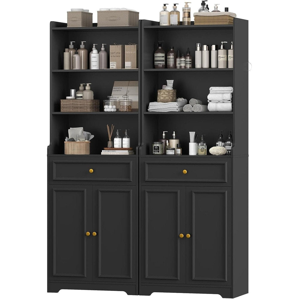 Sikaic Storage Cabinet 2PCS 73.2 Inches Storage Cabinets with Doors and Drawer Black Black / Engineered Wood / Modern