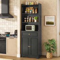 Sikaic Storage Cabinet 73.2 Inches Storage Cabinets with Doors and Drawer Black Black / Engineered Wood / Modern
