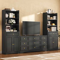 Sikaic Storage Cabinet 73.2 Inches Storage Cabinets with Doors and Drawer Black Black / Engineered Wood / Modern