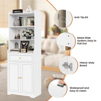 Sikaic Storage Cabinet 73.2 Inches Storage Cabinets with Doors and Drawer White White / Engineered Wood / Modern