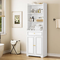 Sikaic Storage Cabinet 73.2 Inches Storage Cabinets with Doors and Drawer White White / Engineered Wood / Modern