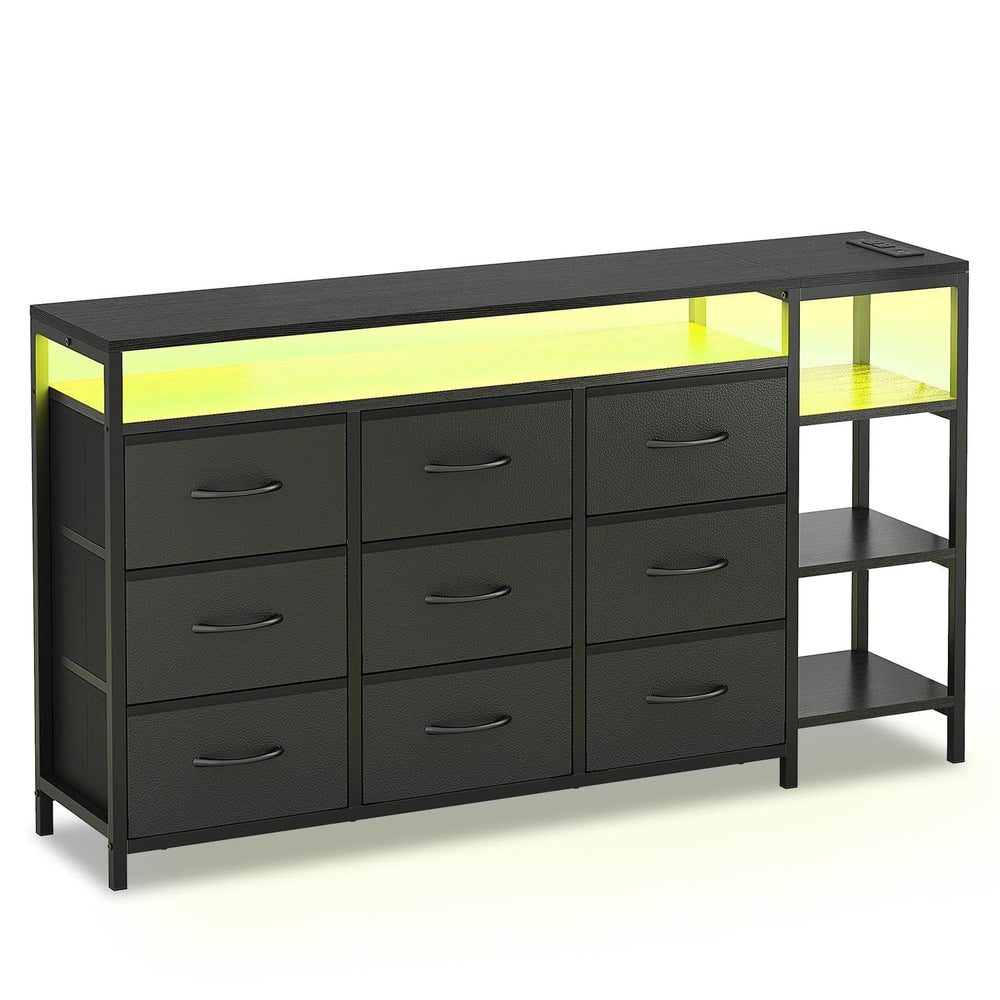 Sikaic TV Stands 60 Inches LED TV Stand Dresser with Charging Station Black Black / Engineered Wood / Modern