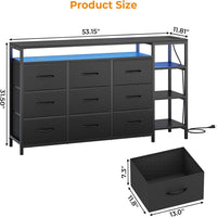 Sikaic TV Stands 60 Inches LED TV Stand with Charging Station and 9 PU & Fabric Drawers Black Black / Engineered Wood / Modern