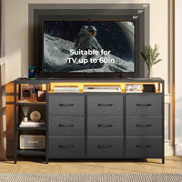 Sikaic TV Stands 60 Inches LED TV Stand with Charging Station and 9 PU & Fabric Drawers Black Black / Engineered Wood / Modern