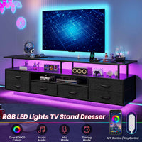 Sikaic TV Stands TV Stand with LED Lights and Power Outlets Black Black / Engineered Wood / Modern