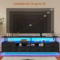 Sikaic TV Stands TV Stand with LED Lights and Power Outlets Black Black / Engineered Wood / Modern