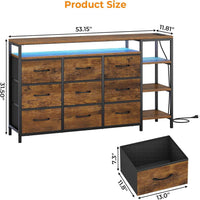 Sikaic TV Stands 60 Inches LED TV Stand with Charging Station and 9 PU & Fabric Drawers Brown Brown / Engineered Wood / Modern