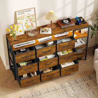 Sikaic TV Stands 60 Inches LED TV Stand with Charging Station and 9 PU & Fabric Drawers Brown Brown / Engineered Wood / Modern