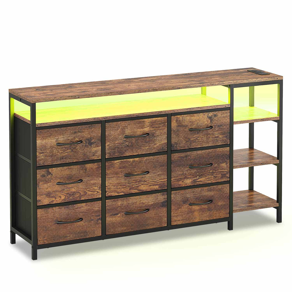 Sikaic TV Stands 60 Inches LED TV Stand with Charging Station Brown Brown / Engineered Wood / Modern