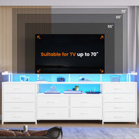 Sikaic TV Stands 63 Inches TV Stand Dresser with LED Lights and Charging Station White White / Engineered Wood / Modern