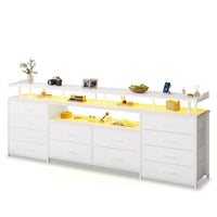 Sikaic TV Stands 63 Inches TV Stand Dresser with LED Lights and Charging Station White White / Engineered Wood / Modern