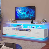 Sikaic TV Stands TV Stand with LED Lights and Power Outlets White White / Engineered Wood / Modern