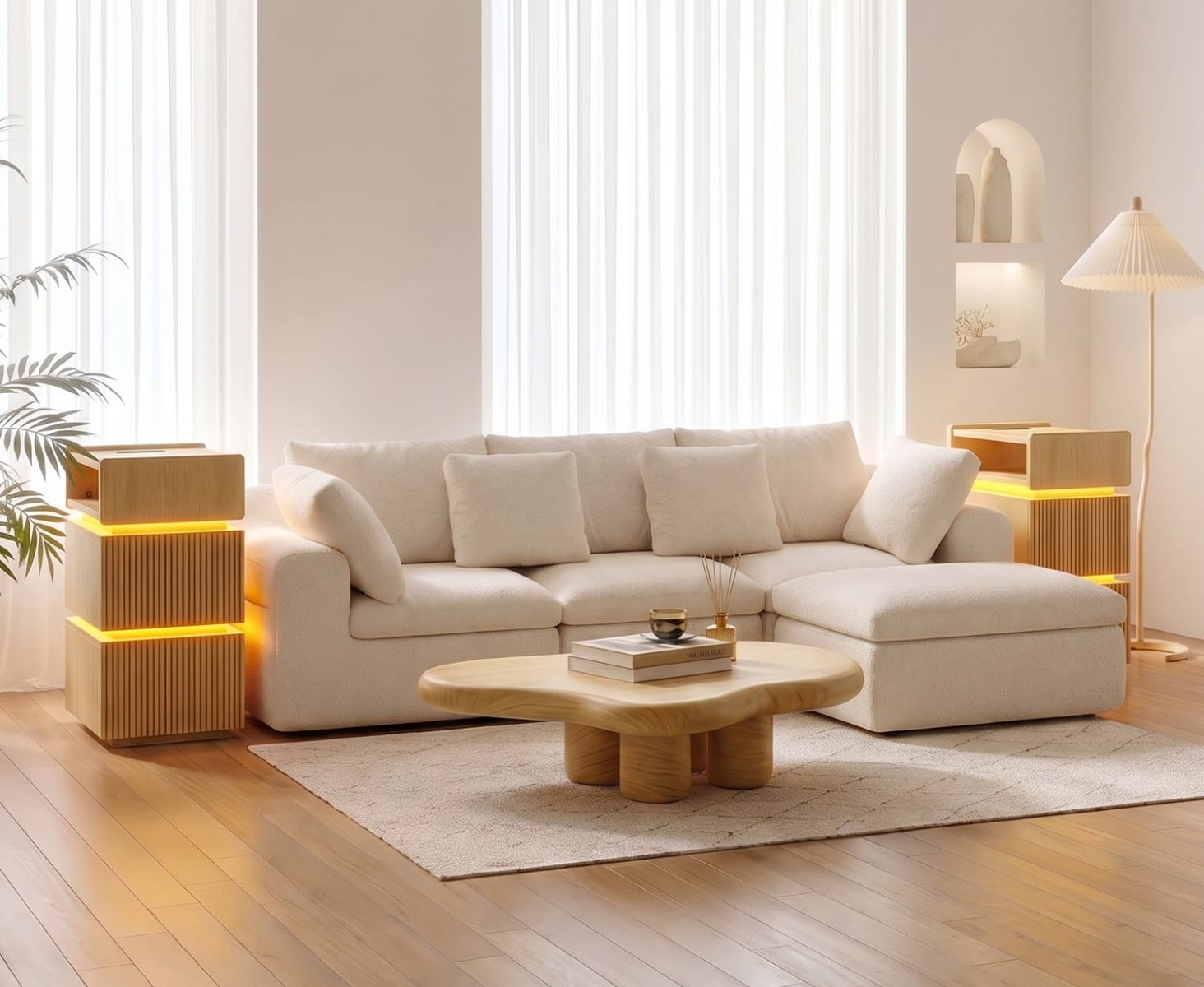 Sikaic Chenil Sectional Sofa & End Tables Living Room Set