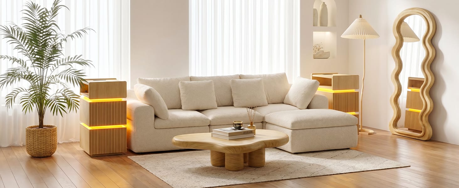 Sikaic Chenil Sectional Sofa & End Tables Living Room Set
