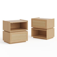Sikaic Nightstand 2PCS Sikaic Modular Nightstand with Woven Rattan Drawer Natural Natural / Engineered Wood / Bohemian