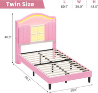 Twin Size LED Bed Frame with Charging Station and Storage Headboard Pink