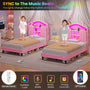 Sikaic Bed Frame Twin Size LED Bed Frame with Charging Station and Storage Headboard Pink Pink / Engineered Wood / Modern