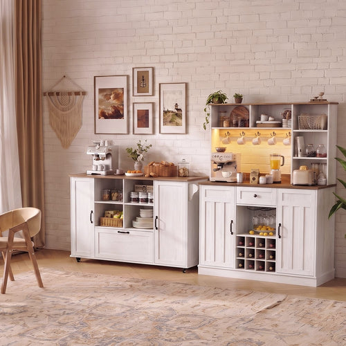 Sikaic 2-Piece Set Sikaic Kitchen Island and Coffee Bar Set with LED Lighting White White / Alloy Steel & Engineered Wood / Farmhouse