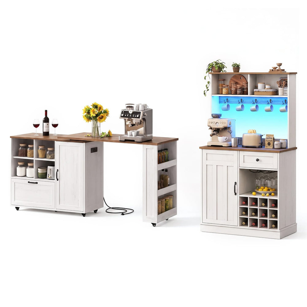 Sikaic 2-Piece Set Sikaic Kitchen Island and Coffee Bar Cabinet Set with Storage White White / Engineered Wood / Farmhouse